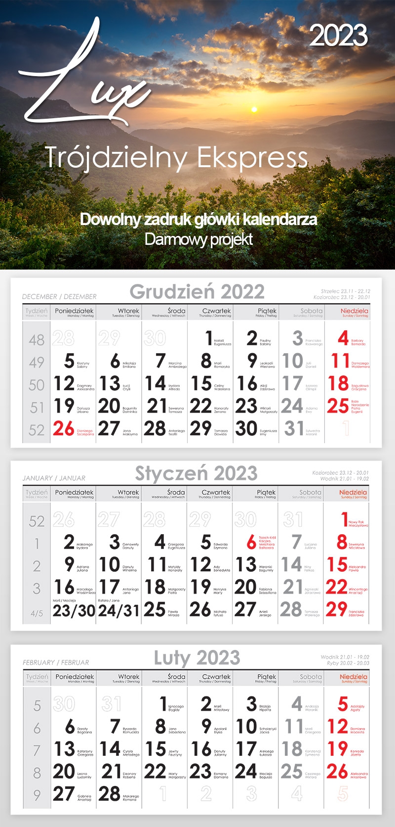 Kalendarz trójdzielny EXPRESS
