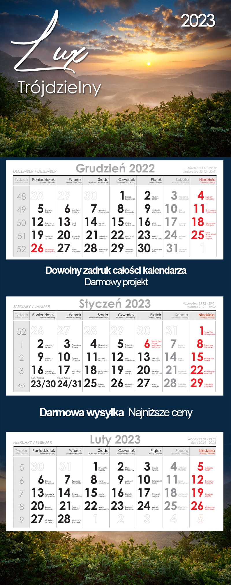 Kalendarz trójdzielny LUX